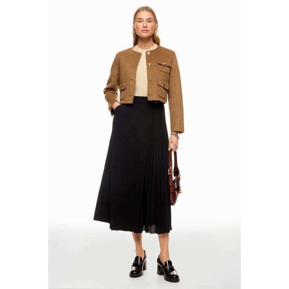 SANDRO Souvenir Skirt Black Wrap Maxi Gold Logo Detail Size 40 FR / 8 US - Picture 2 of 14